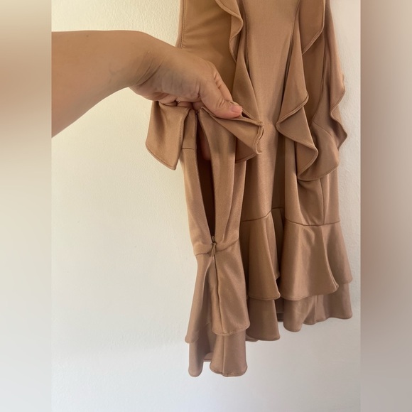 Jonathan Simkhai Bateau Neckline Tan Ruffle Peplum Tank Size Small - Picture 7 of 10